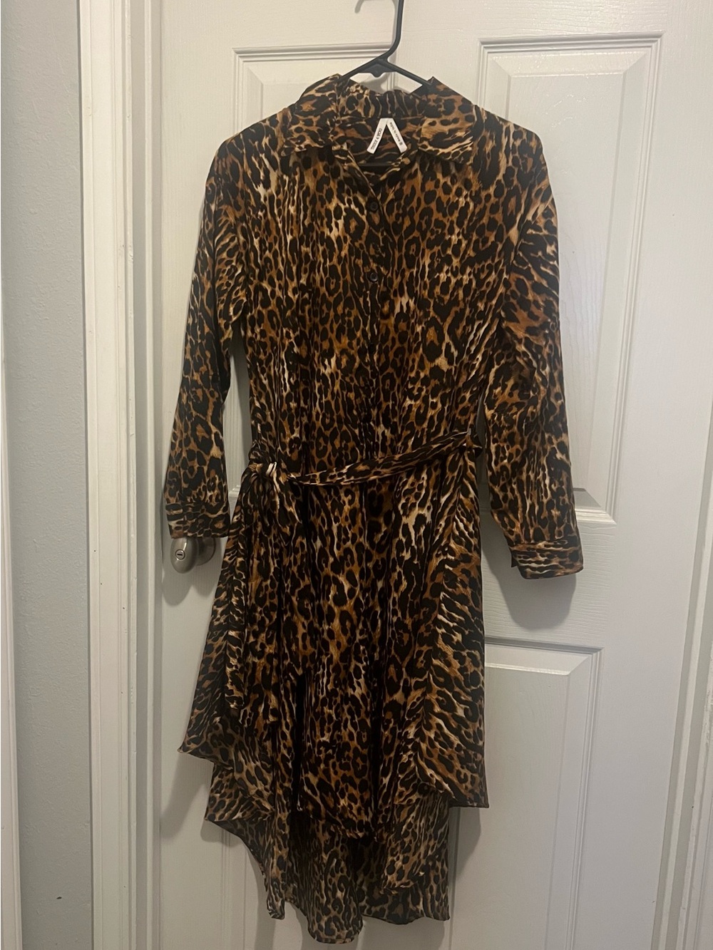 Leopard Print Long Sleeve Wrap Dress - Brown